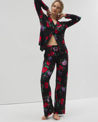 Long-Sleeve Printed Notch Collar Pajama Top