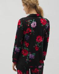 Long-Sleeve Printed Notch Collar Pajama Top