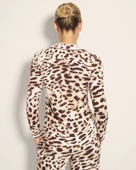 Long-Sleeve Printed Notch Collar Pajama Top