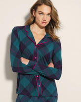 Long-Sleeve Printed Notch Collar Pajama Top