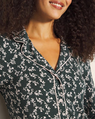 Long-Sleeve Printed Notch Collar Pajama Top
