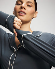 Long-Sleeve Notch Collar Pajama Top