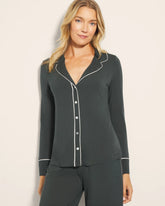 Long-Sleeve Notch Collar Pajama Top