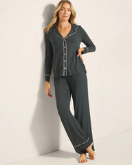Long-Sleeve Notch Collar Pajama Top
