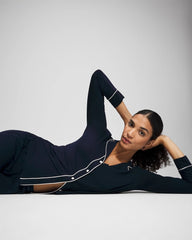 Long-Sleeve Notch Collar Pajama Top