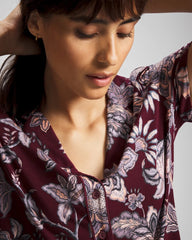 Piped Short Sleeve Notch Collar Pajama Top