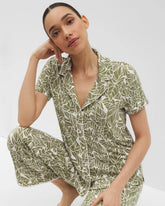 Piped Short Sleeve Notch Collar Pajama Top