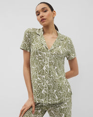 Piped Short Sleeve Notch Collar Pajama Top