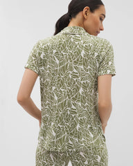 Piped Short Sleeve Notch Collar Pajama Top