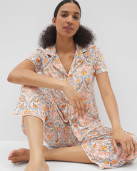 Piped Short Sleeve Notch Collar Pajama Top