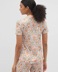 Piped Short Sleeve Notch Collar Pajama Top