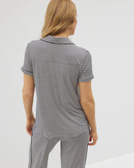 Piped Short Sleeve Notch Collar Pajama Top
