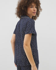 Piped Short Sleeve Notch Collar Pajama Top