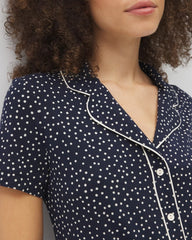 Piped Short Sleeve Notch Collar Pajama Top