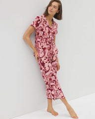 Piped Short Sleeve Notch Collar Pajama Top