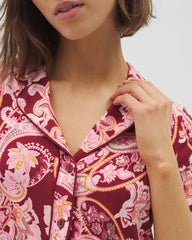 Piped Short Sleeve Notch Collar Pajama Top
