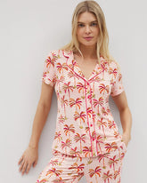 Piped Short Sleeve Notch Collar Pajama Top