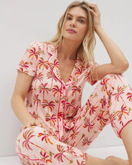Piped Short Sleeve Notch Collar Pajama Top