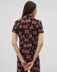 Piped Short Sleeve Notch Collar Pajama Top