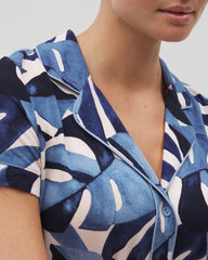 Piped Short Sleeve Notch Collar Pajama Top