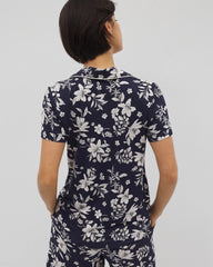 Piped Short Sleeve Notch Collar Pajama Top