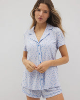 Piped Short Sleeve Notch Collar Pajama Top
