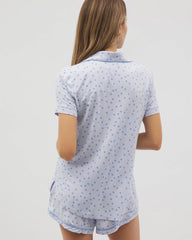 Piped Short Sleeve Notch Collar Pajama Top