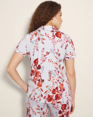 Piped Short Sleeve Notch Collar Pajama Top