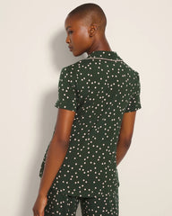 Piped Short Sleeve Notch Collar Pajama Top