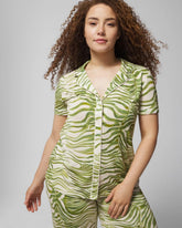 Piped Short Sleeve Notch Collar Pajama Top