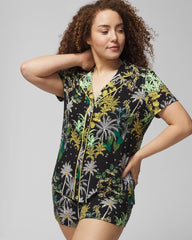 Piped Short Sleeve Notch Collar Pajama Top