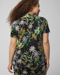 Piped Short Sleeve Notch Collar Pajama Top