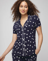 Piped Short Sleeve Notch Collar Pajama Top