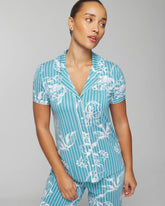 Piped Short Sleeve Notch Collar Pajama Top