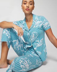 Piped Short Sleeve Notch Collar Pajama Top