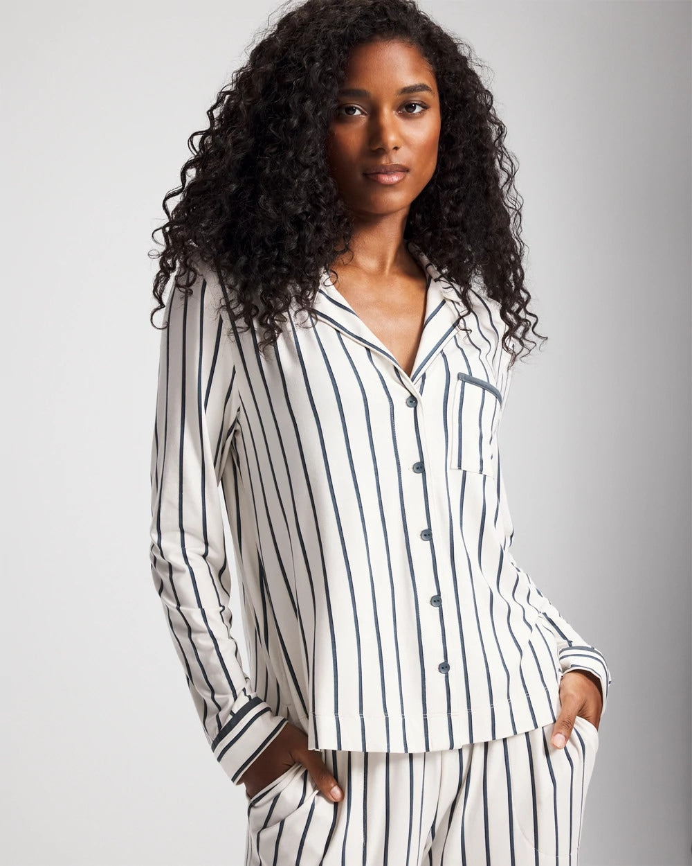 Long-Sleeve Notch Collar Pajama Top