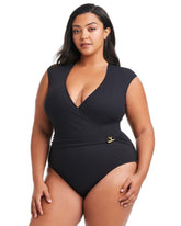 Pique Ole Cap Sleeve Surplice One Piece