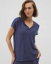 Crinkle Knit Short Sleeve V-Neck Hoodie