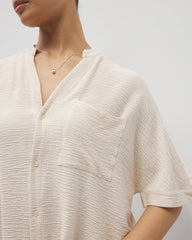 Crinkle Knit Relaxed Button-Up Top