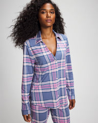 Long-Sleeve Notch Collar Pajama Top