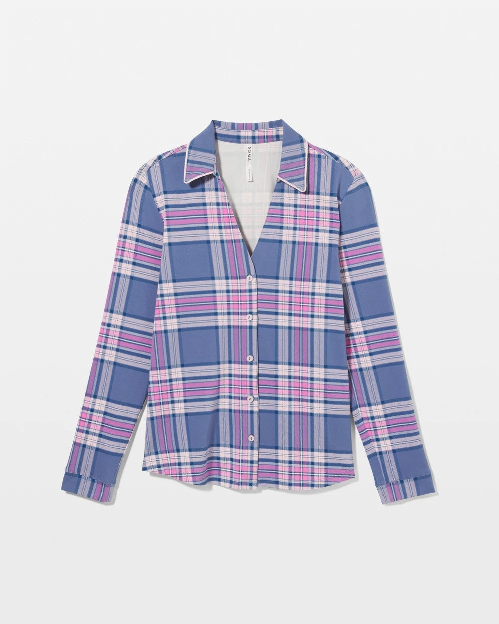 Long-Sleeve Notch Collar Pajama Top