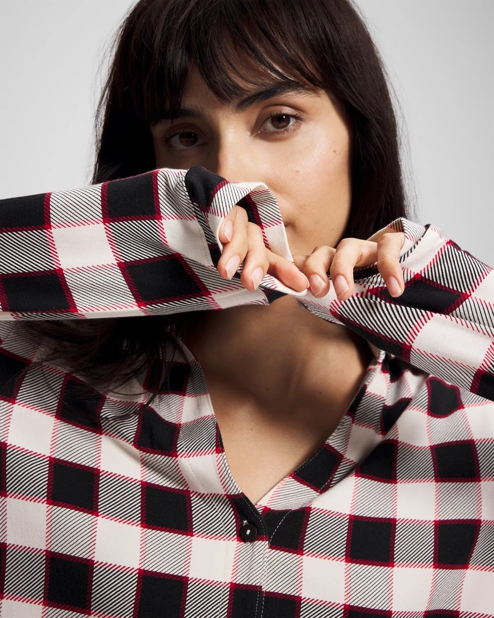 Long-Sleeve Notch Collar Pajama Top