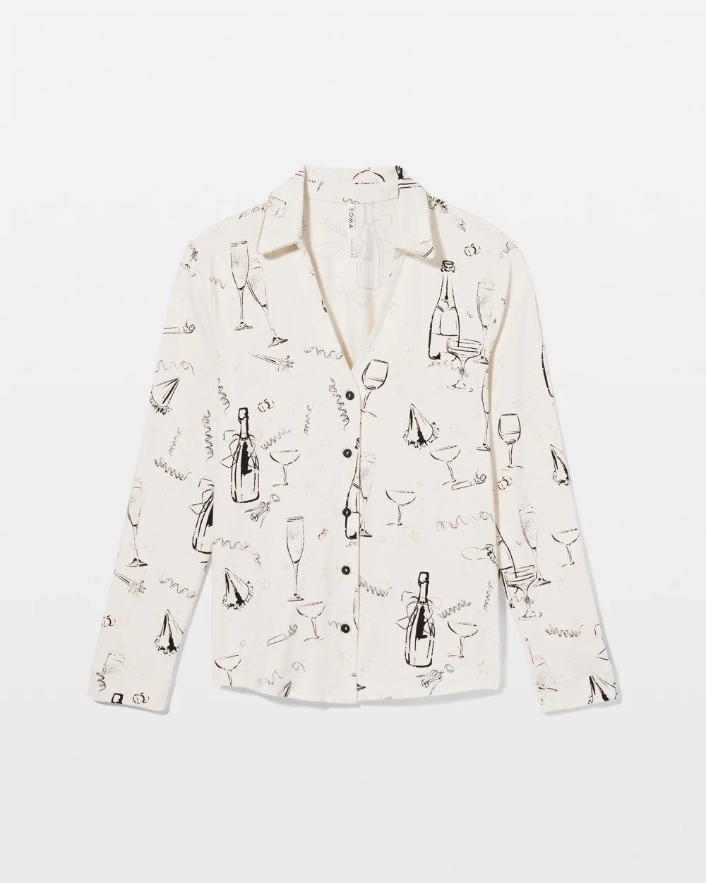 Long-Sleeve Notch Collar Pajama Top