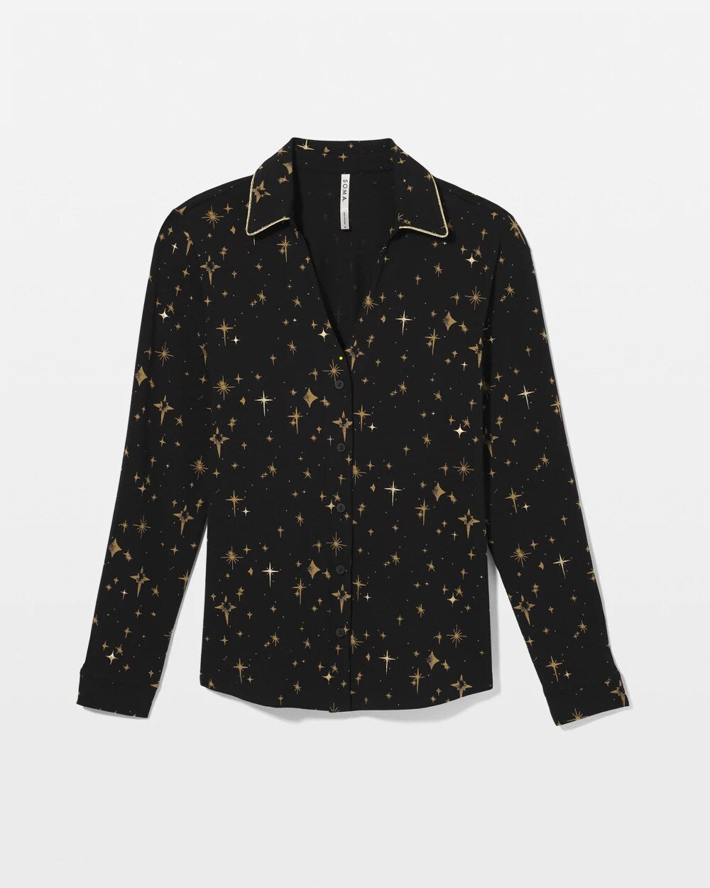 Long-Sleeve Notch Collar Pajama Top