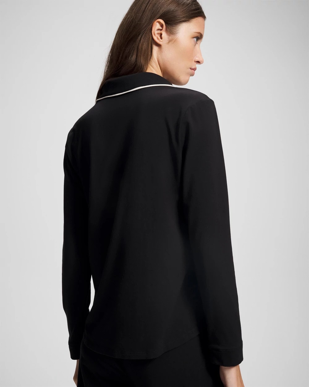 Long-Sleeve Notch Collar Pajama Top