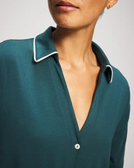 Long-Sleeve Notch Collar Pajama Top