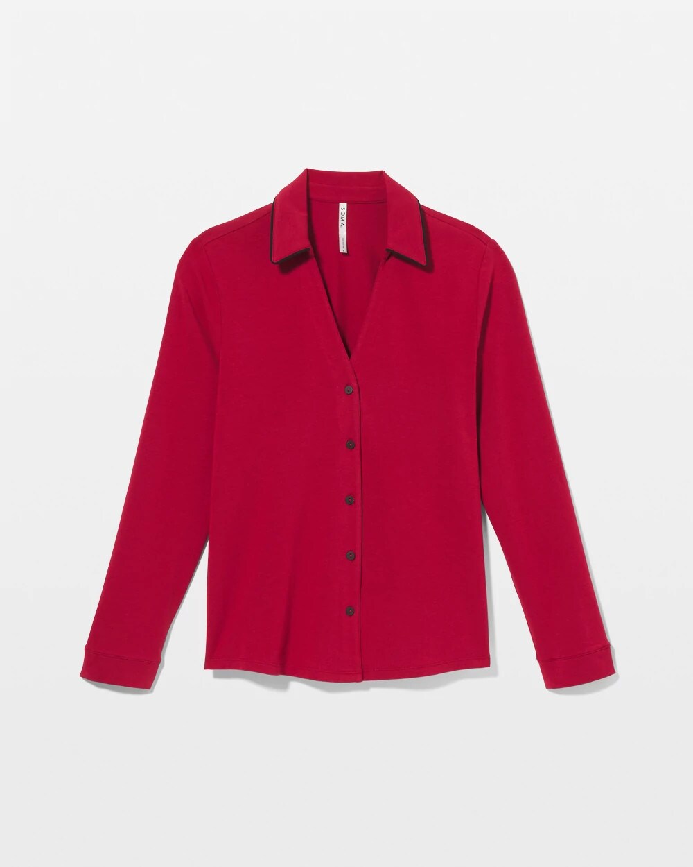 Long-Sleeve Notch Collar Pajama Top