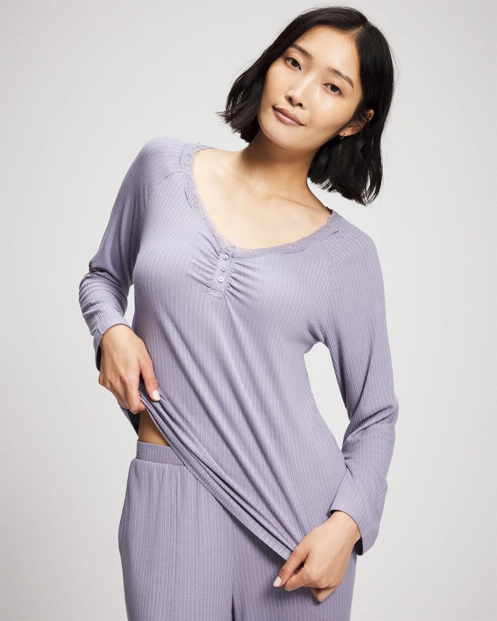 Pointelle Long Sleeve Pajama Top