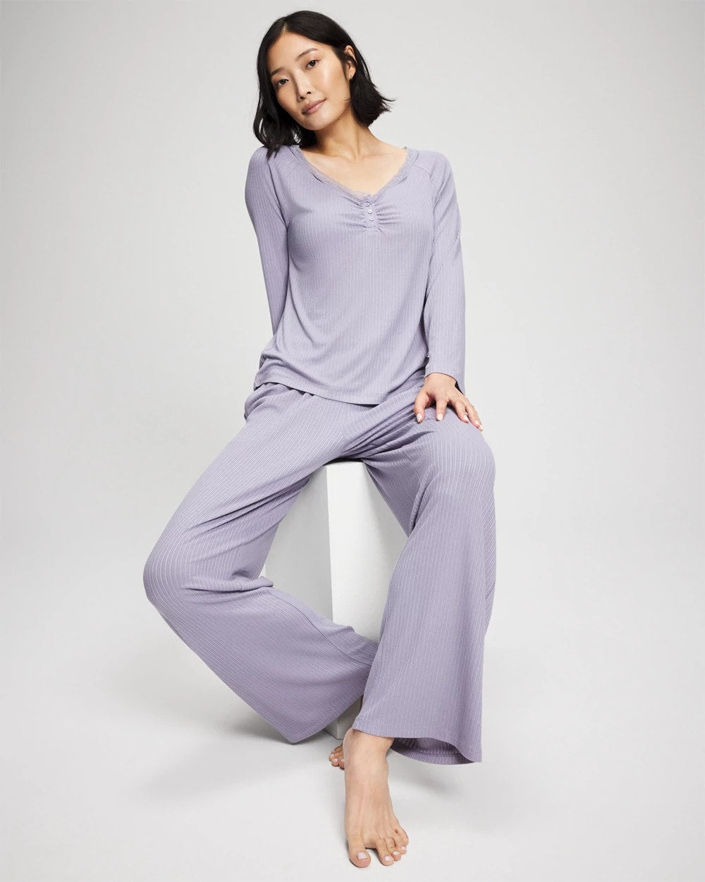 Pointelle Long Sleeve Pajama Top