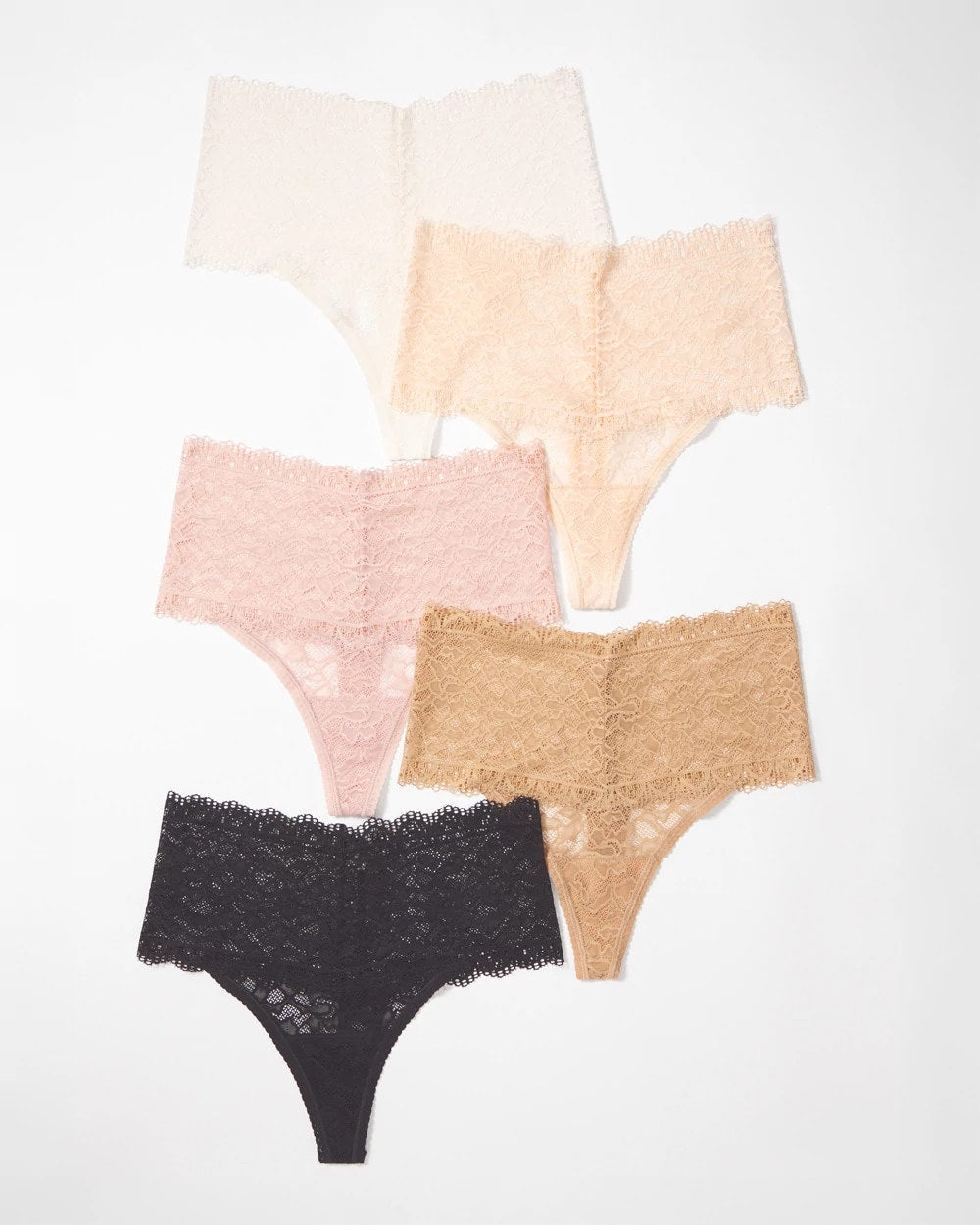 High-Waist Thong Panty with Enchanting Lace 5 Pack